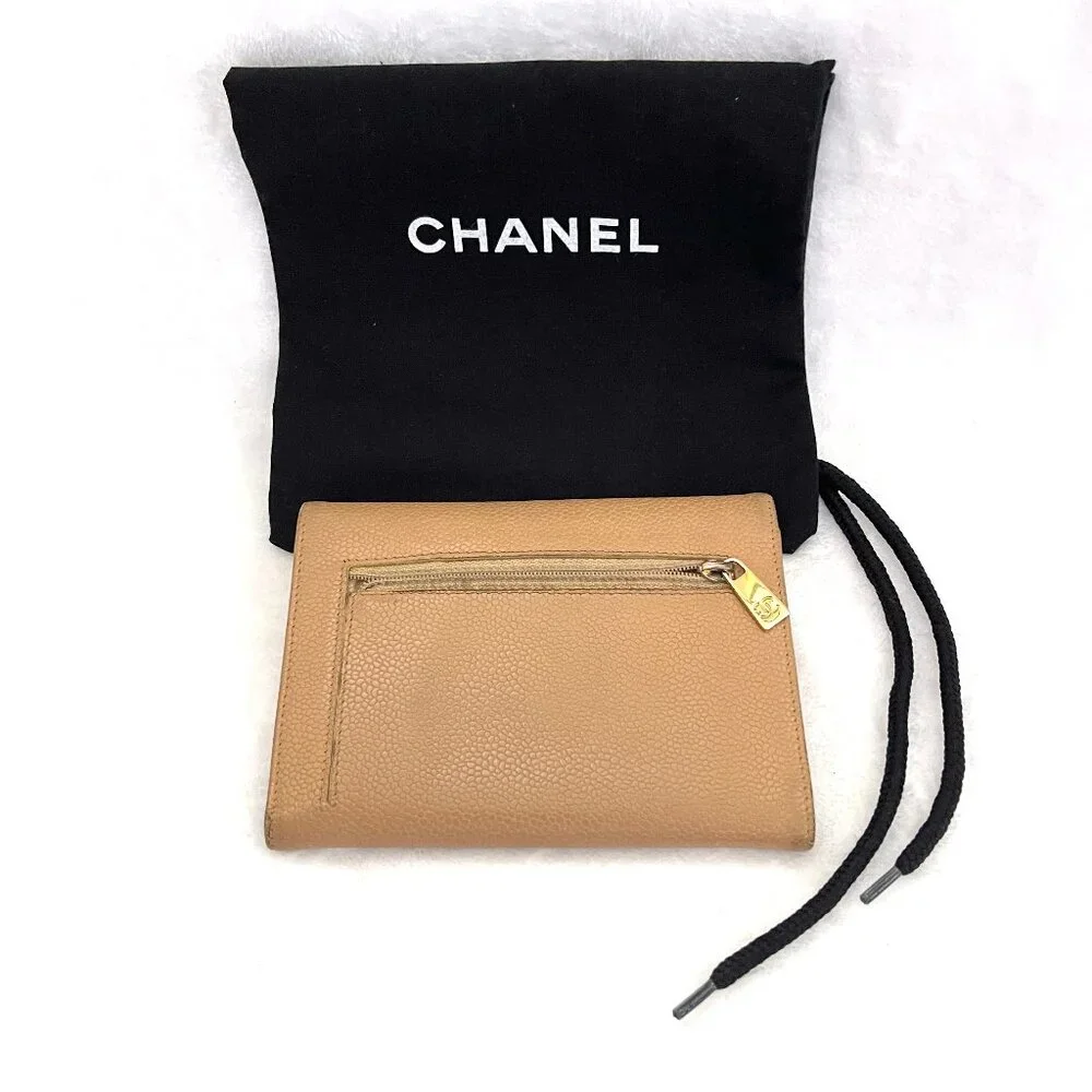 Chanel vintage large beige Caviar CC trifold wallet